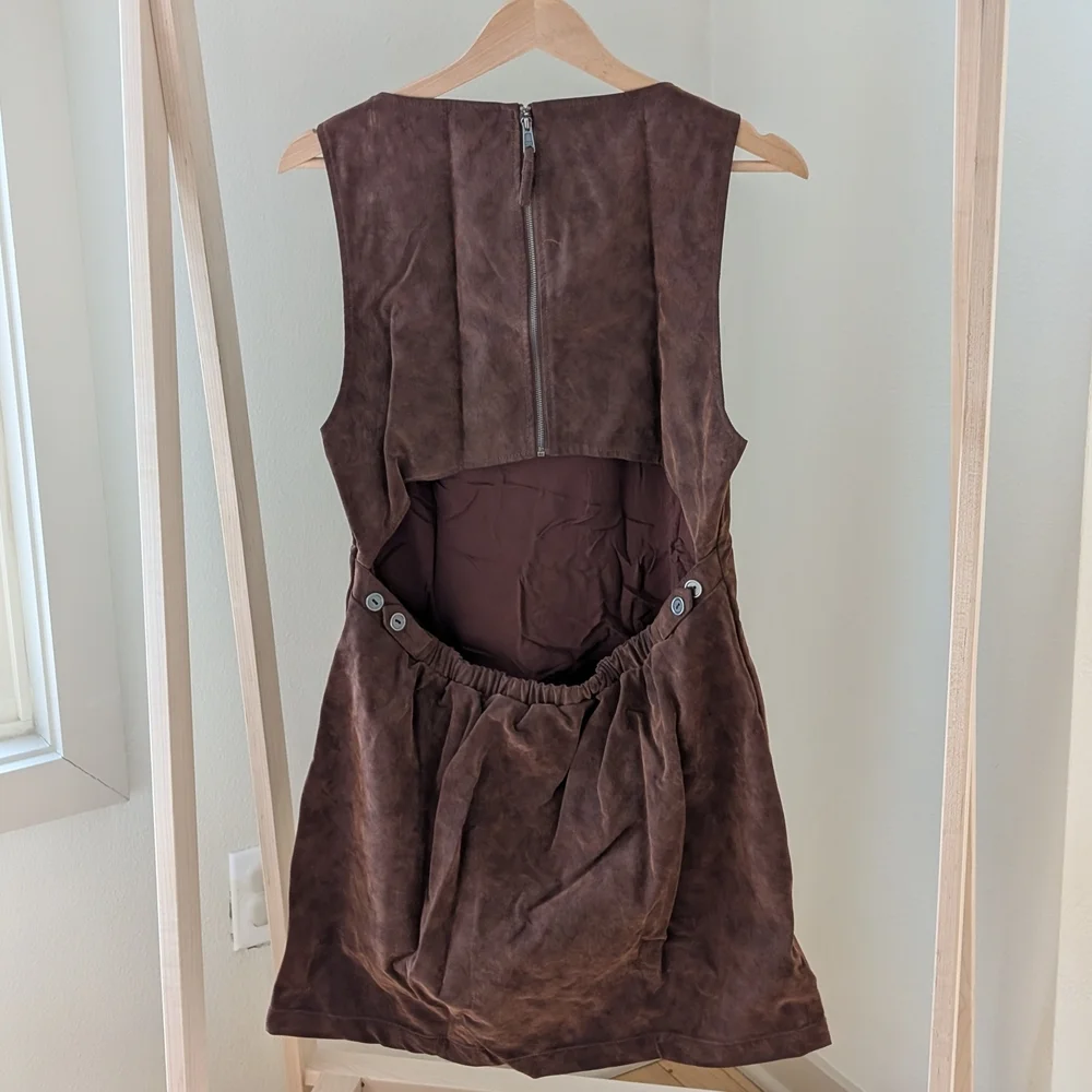 NWT Free People Atlas Sleeveless Faux Suede Mini Dress In Brown - L